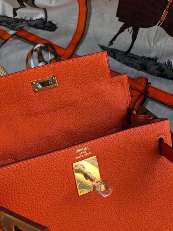 Hermes Kelly Ado Backpack In Orange Clemence Leather